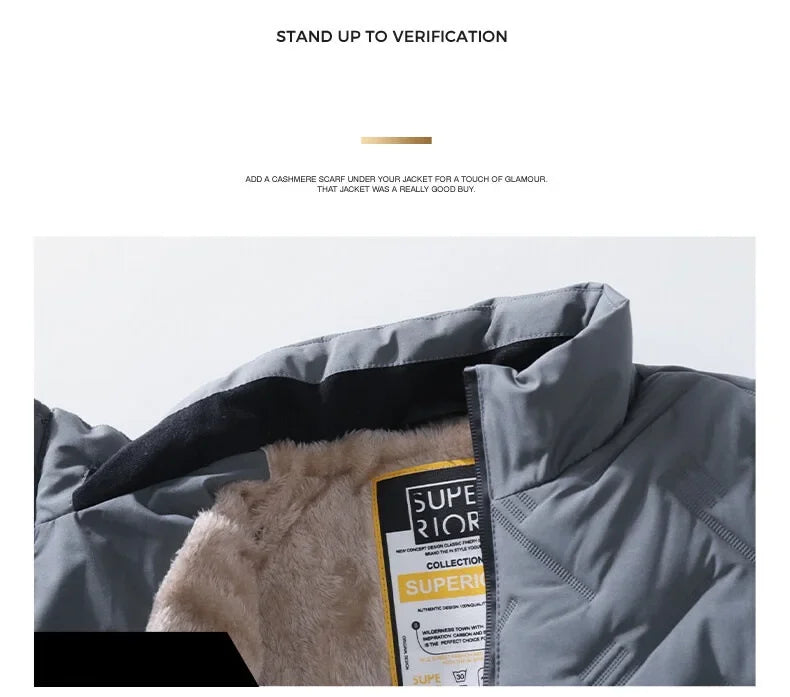 Winter Casual Fashion Streetwear Jacket Mens Puffer Coats Mens Clothes  Standing Collar Warm Top Coat Middle-aged Men With Plush