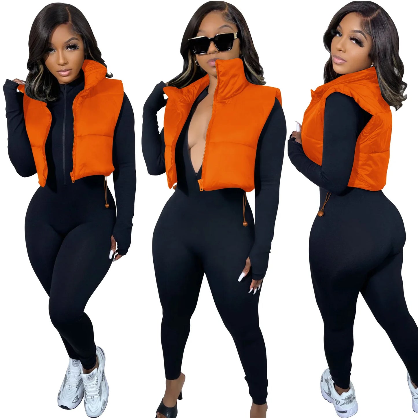 Women's Winter Vest Fashion Faux Leather Padded Jacket Coat Vintage PU Black And White Female Short Waistcoat Chic Clothes Tops