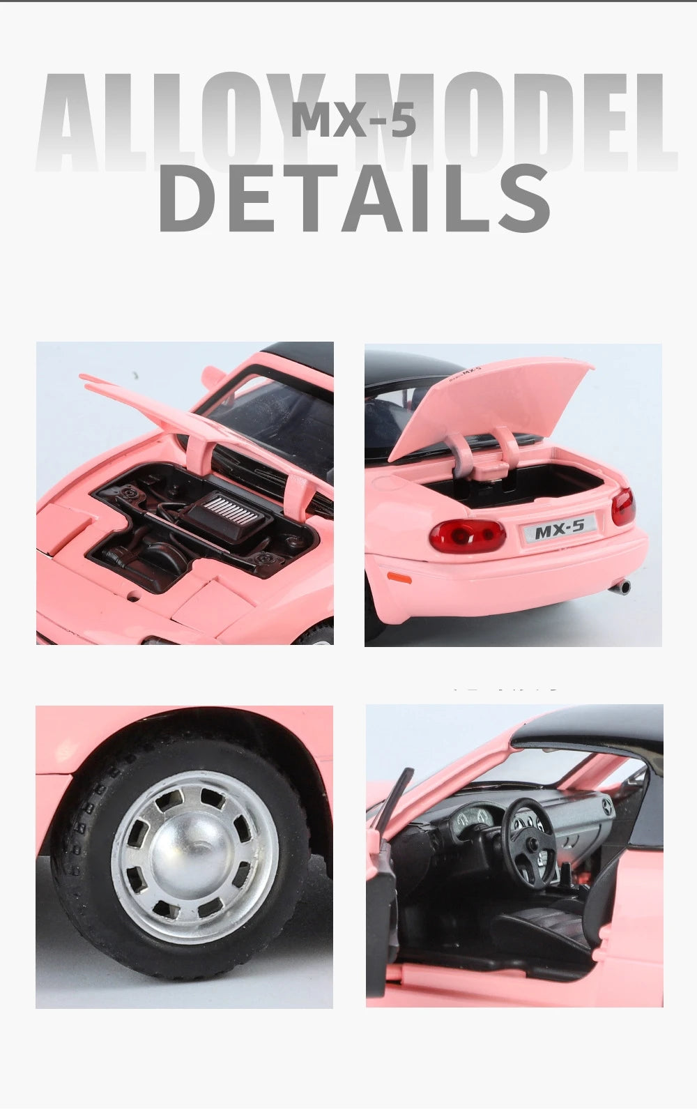 1/24 Mazda Miata MX5 Roadster Toy Car Model Diecast Alloy Metal Miniature Vehicle Model Sound & Light Collection Gift For Boy