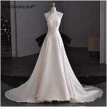 Luxury French White Satin Trailing Bride Wedding Dress Sexy Halter Backless Ball Gown Wedding Evening Prom Dresses for Women