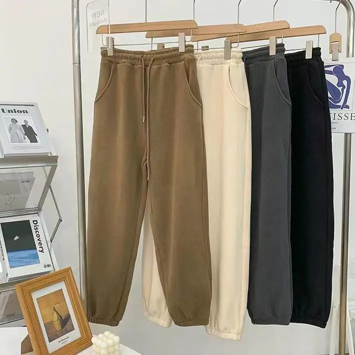 Women Winter Thick Warm Trousers Warm Double-sided Polar Fleece Harem Pants Casual Sports High Waist Comfortable Baggy Long Pant