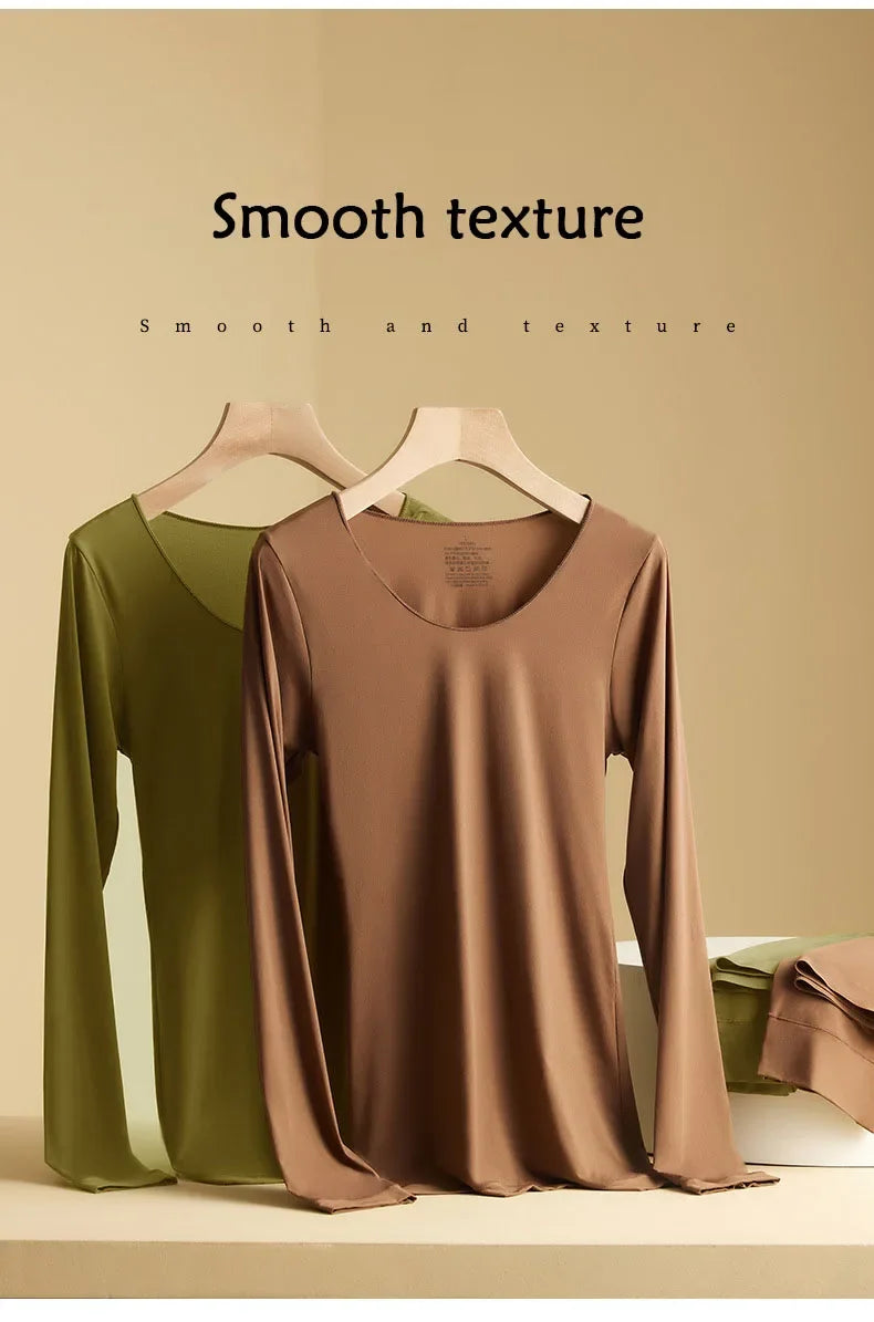 Winter Women Thermal Underwear Tops Keep Warm Long Sleeves Bottoming Shirt Pullover Elastic Female Basic Casual Thermal Tops