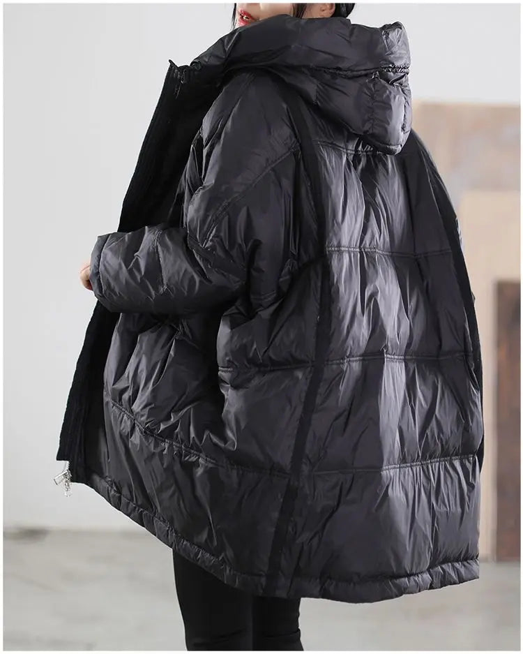 New Winter Jacket Women Parkas Hooded Coat Korean Drawstring Zipper Loose Coat Pockets Thicken Warm Casual Coats Trend A49