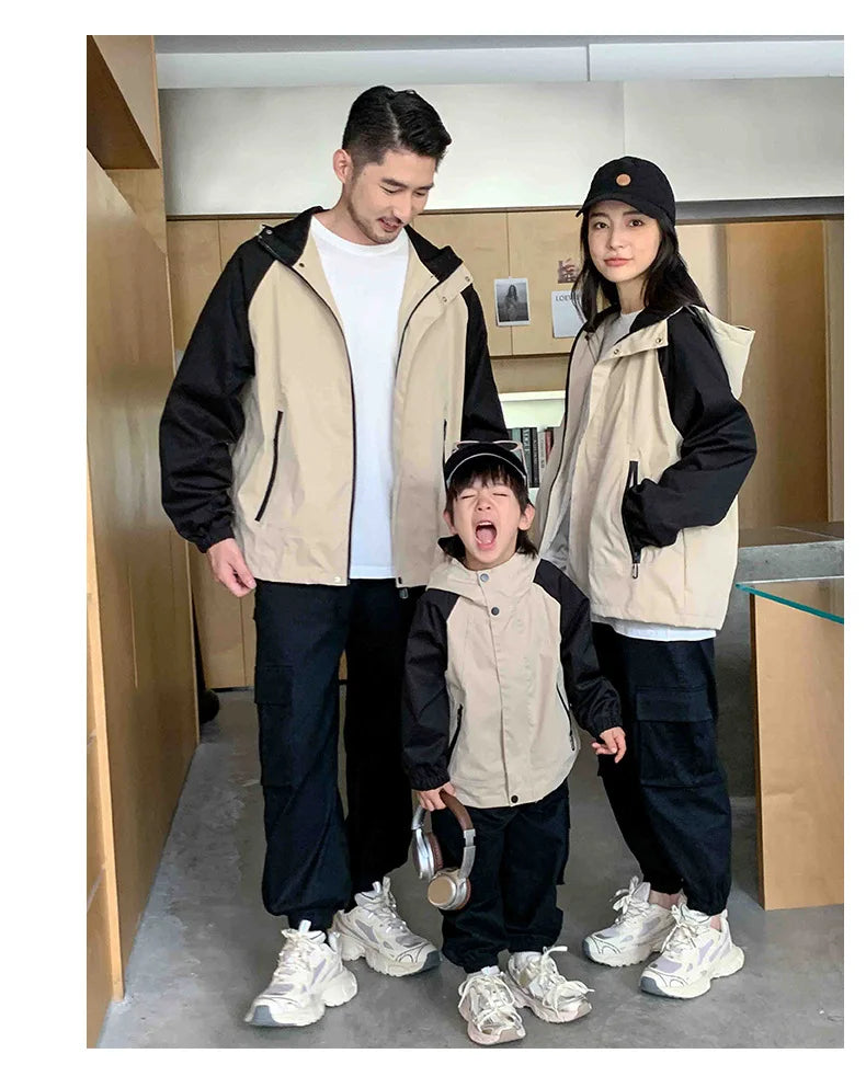 Autumn 2024 New Famliy Outdoor Clothes Fashion Korean Style Dad Mom and Daughter Son Matching Tops Zip Jacket Cargo Pants Outfit