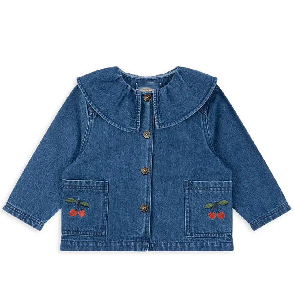 Spot 24 autumn/winter children's denim jacket pants set girls' denim overalls white shirt