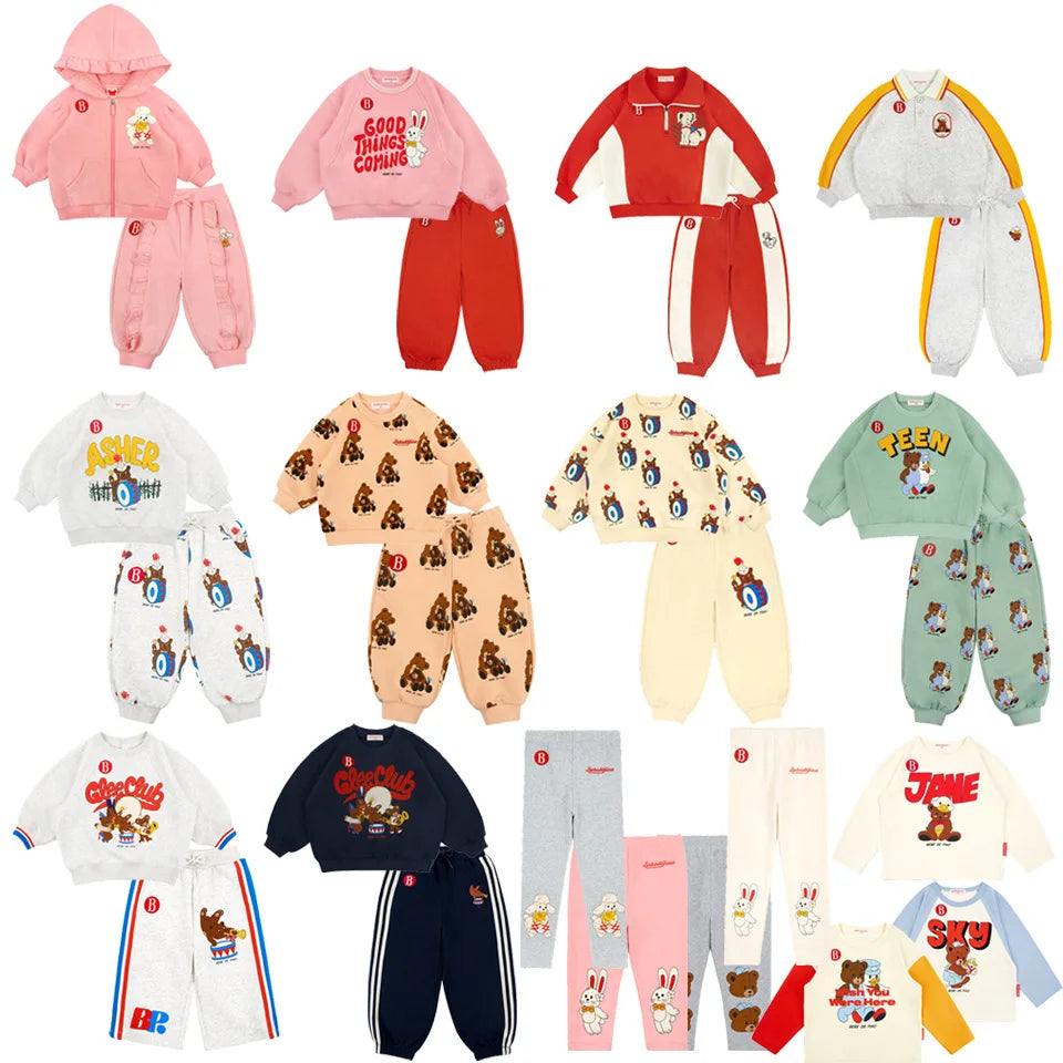 Autumn Kids Clothes Baby Girls hooded Jackets Cotton Sweatshirts Pants Sets Baby Boys Cartoon Coats Pullover Top Trousers Suits