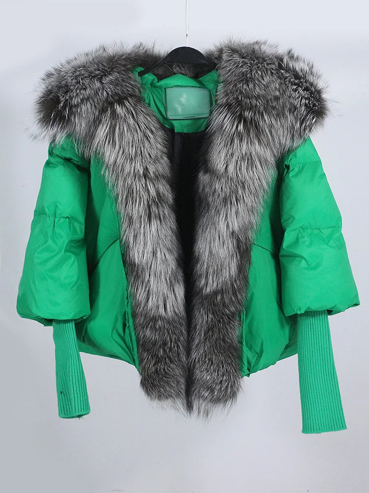 OFTUBY 2023 White Duck Down Jacket Winter Women Warm Loose Coat Natural Real Fox Fur Collar Thick Luxury Outerwear New Fashion