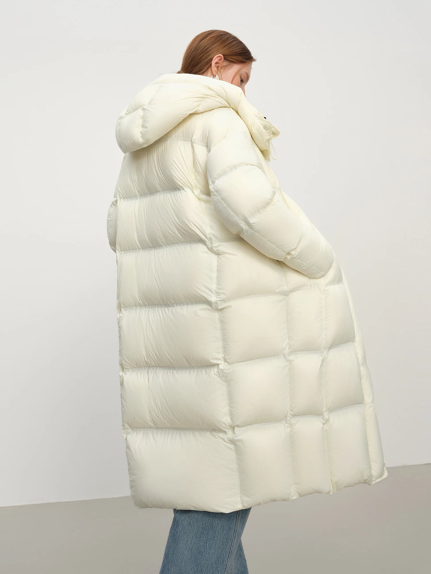 FSLE 2025 Winter New Women's Long Puffer Down Coat with Hood Two-Tone Color Block Thermal Insulated Jacket Heavy Warm Outerwear