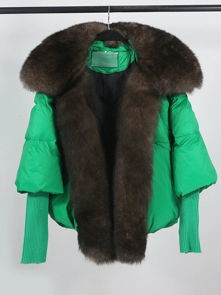 OFTUBY 2023 White Duck Down Jacket Winter Women Warm Loose Coat Natural Real Fox Fur Collar Thick Luxury Outerwear New Fashion