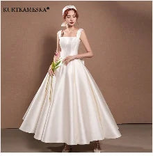 Luxury French White Satin Trailing Bride Wedding Dress Sexy Halter Backless Ball Gown Wedding Evening Prom Dresses for Women
