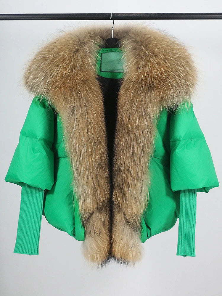 OFTUBY 2023 White Duck Down Jacket Winter Women Warm Loose Coat Natural Real Fox Fur Collar Thick Luxury Outerwear New Fashion