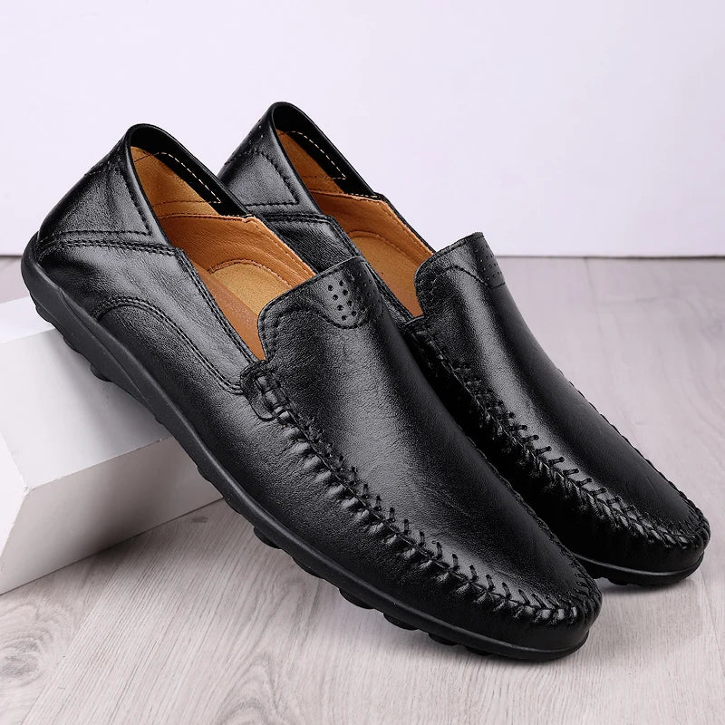 CLOHOO Men's Stitching None Slip Genuine Leather Shoes Handmade Loafer Business Wedding Plus Size Formal Casual Shoes for Men