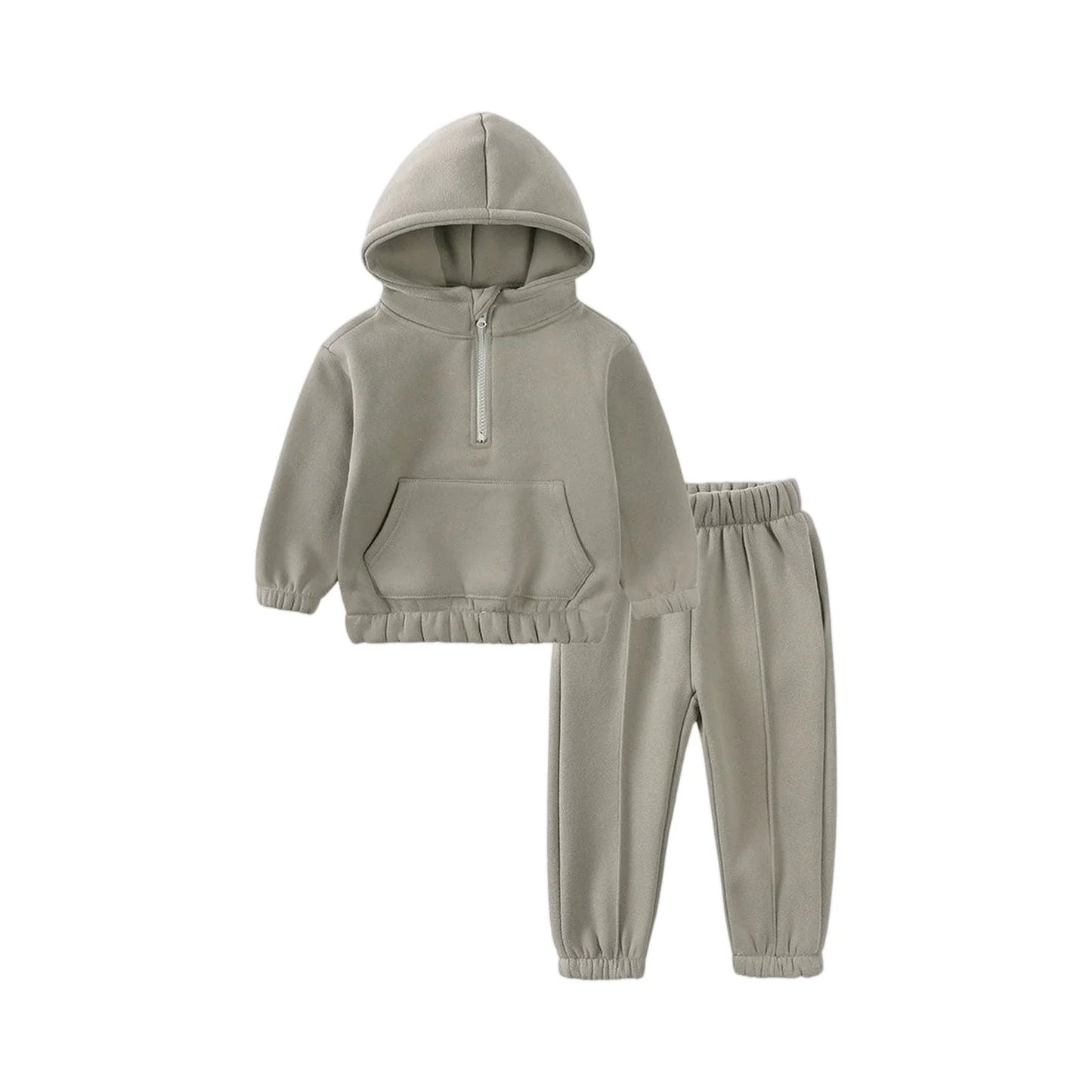2Pcs Kids Boys Girls Winter Solid Warm Suits Children Cotton Fleece Hooded Sweater Sweatpants Set Toddler Tracksuit Sportsuit