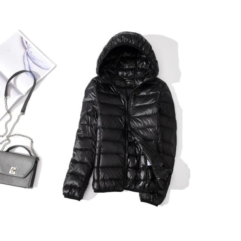 2022 Duck Ultra Light Down Jacket Women Winter Goose Feather Coat Thin Slim Warm Parka Hooded Outerwear Double Side Wear