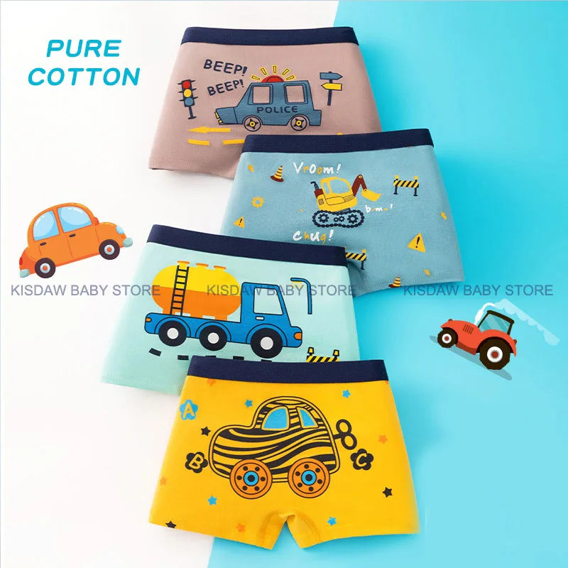 4 Pcs/Lot Children Panties Cotton Underwear For Boys 3-14 Years Breathable Kids Underpants Cars Patterns Cartoon Boy Boxer Brief