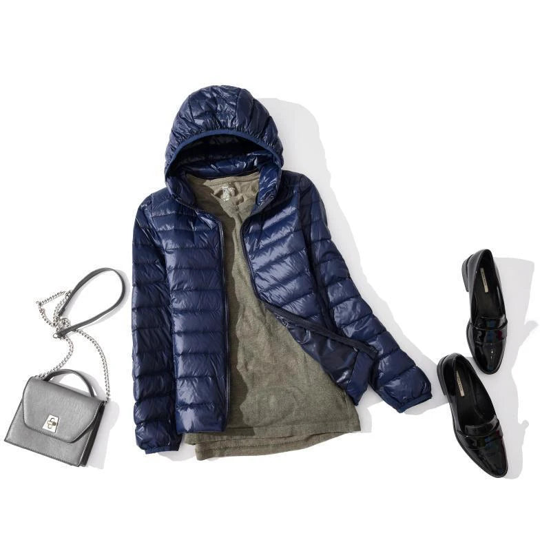 2022 Duck Ultra Light Down Jacket Women Winter Goose Feather Coat Thin Slim Warm Parka Hooded Outerwear Double Side Wear