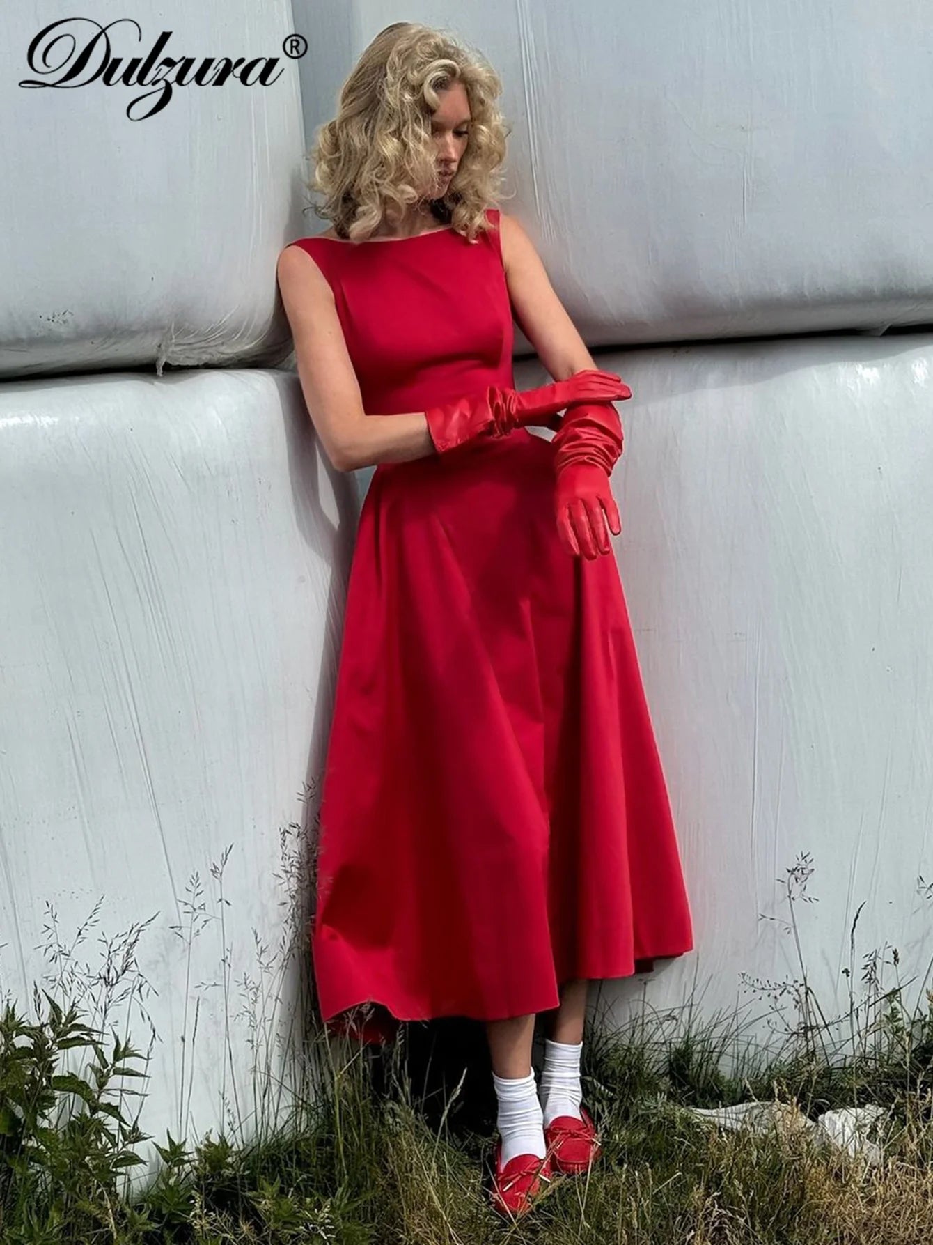 Dulzura O-Neck Sleeveless Zipper A-Line Midi Dress Solid Sexy Elegant Casual Outfit Party Club Streetwear Autumn Winter