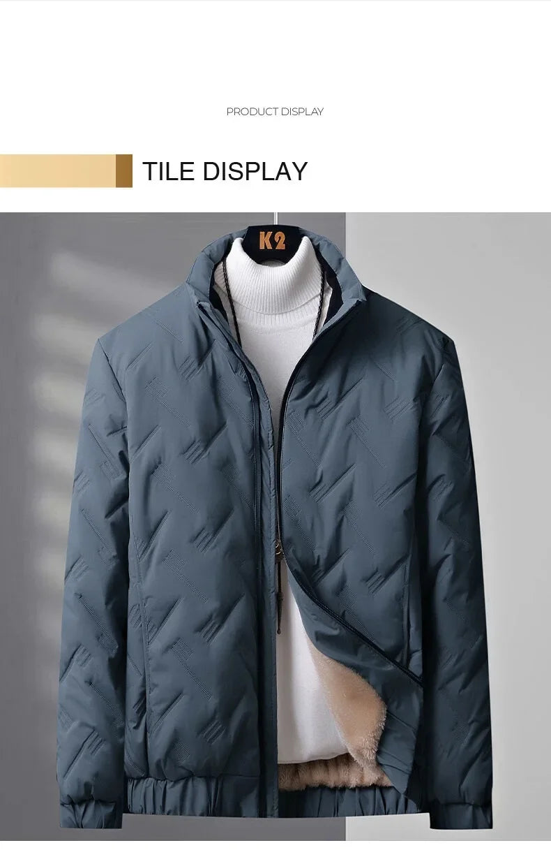 Winter Casual Fashion Streetwear Jacket Mens Puffer Coats Mens Clothes  Standing Collar Warm Top Coat Middle-aged Men With Plush