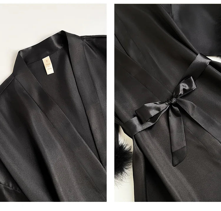 Wedding Bride Robe Morning Gown Elegant Feather Female Kimono Bathrobe Gown Sexy Rayon Summer New Sleepwear Nightwear Lingerie