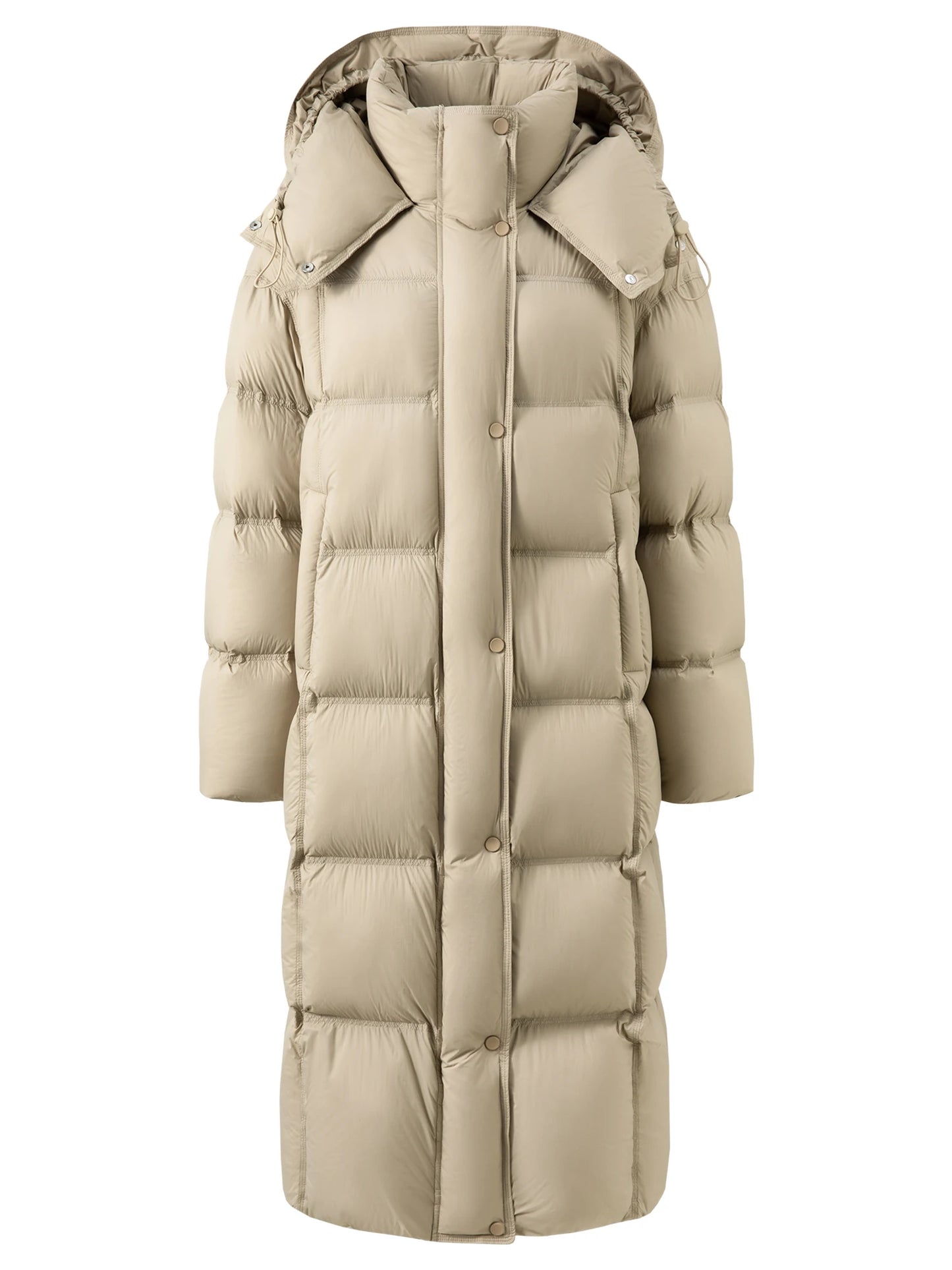 FSLE 2025 Winter New Women's Long Puffer Down Coat with Hood Two-Tone Color Block Thermal Insulated Jacket Heavy Warm Outerwear