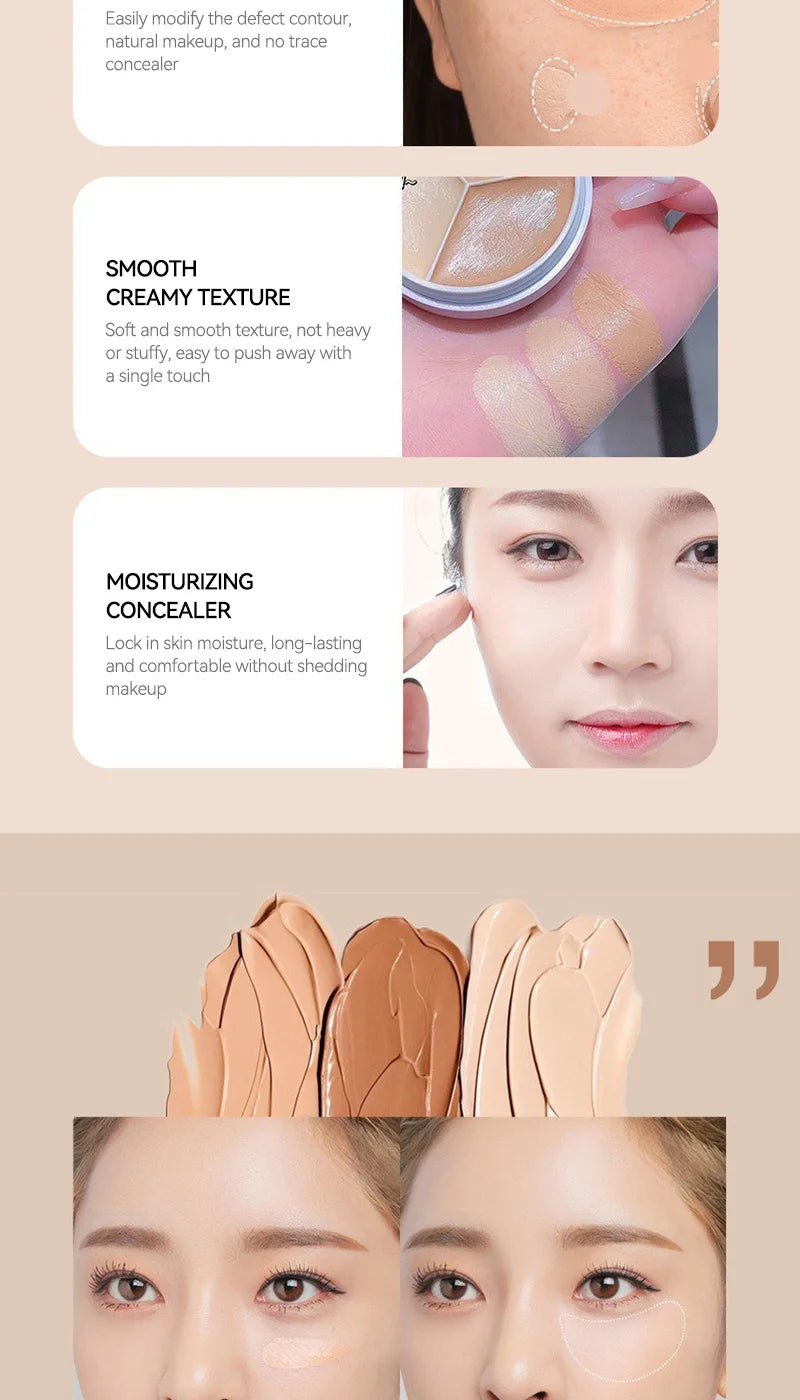 Maffick 3-Color Concealer, Provides Covering Concealer and Moisturizing, Covering Concealer with Concealer Foundation, Non-Fitting Powder, Also Available for Dry Impaired. Is Waterproof