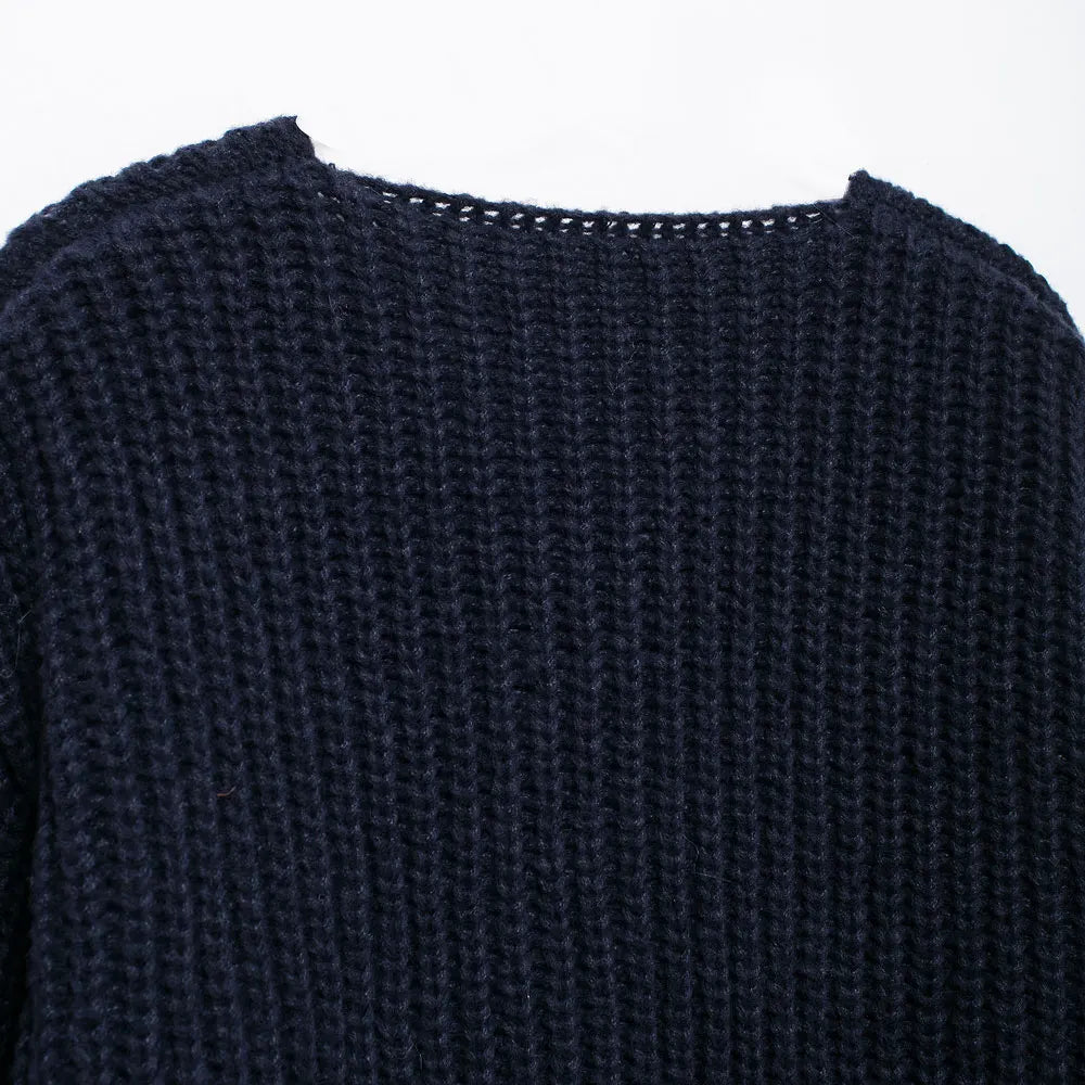 TRZA-Women's Long Sleeve Knit Cardigan Sweater, Gold Buttons, Front Patch Pockets, O Neck, Female Outerwear, Chic Tops, Fashion