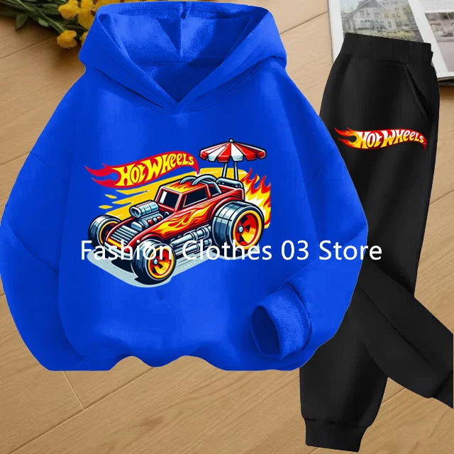Fashion Sweatshirt Casual Sportswear Kids Clothing Hot Wheels Car Game Printed Hoodie Coat 3-12 Yrs Boys Girls Toddler Top+pants