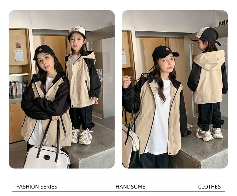 Autumn 2024 New Famliy Outdoor Clothes Fashion Korean Style Dad Mom and Daughter Son Matching Tops Zip Jacket Cargo Pants Outfit