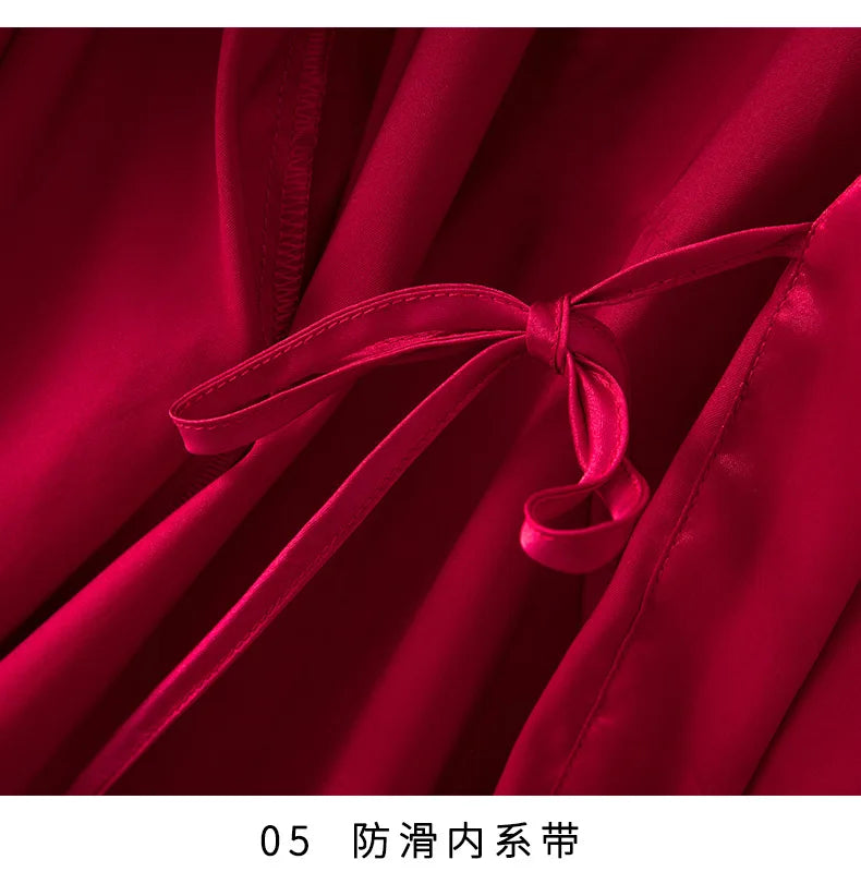 Sexy Bride Wedding Robe Home Dress Elegant Lace Embroidery Bride Negligee Kimono Gown Loose Silk Satin Sleepwear Nightgown