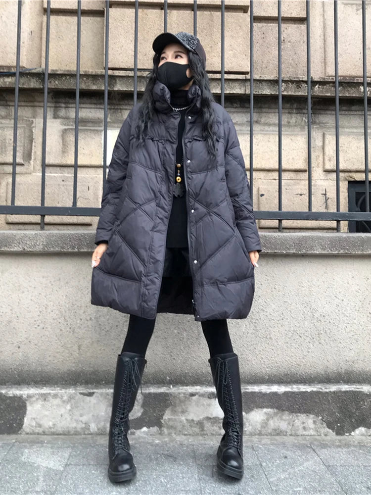 Winter Coats White Duck Down Puffer Jacket Women Medium Long Hooded Keep Warm Large Loose Thick Retro Warm Outwear Down Jackets