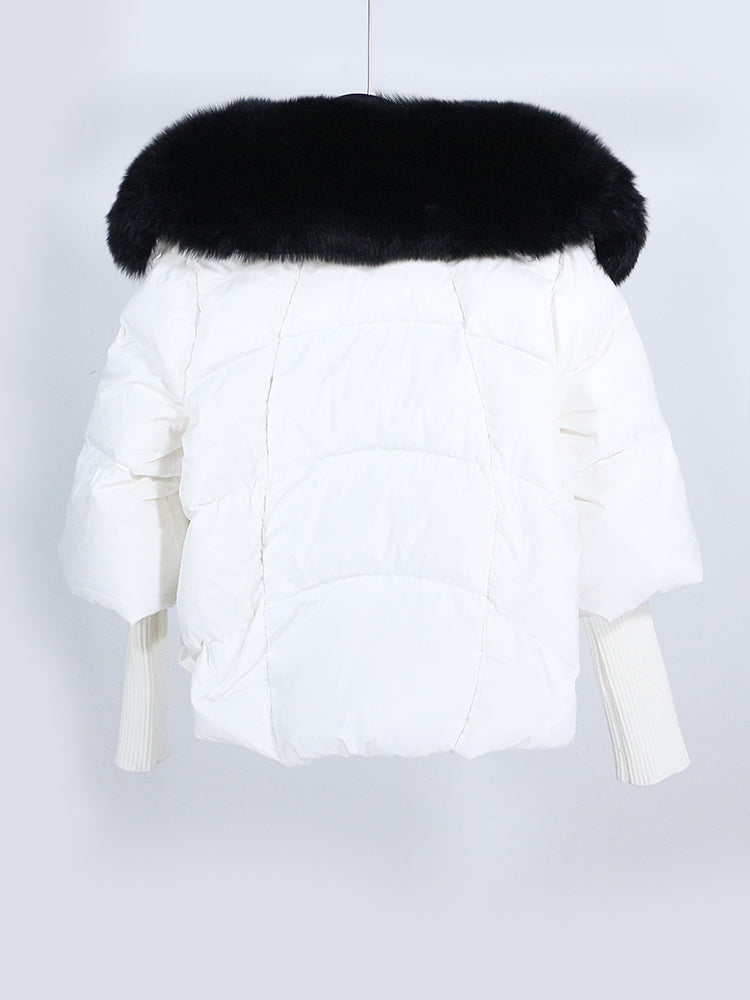 OFTUBY 2023 White Duck Down Jacket Winter Women Warm Loose Coat Natural Real Fox Fur Collar Thick Luxury Outerwear New Fashion