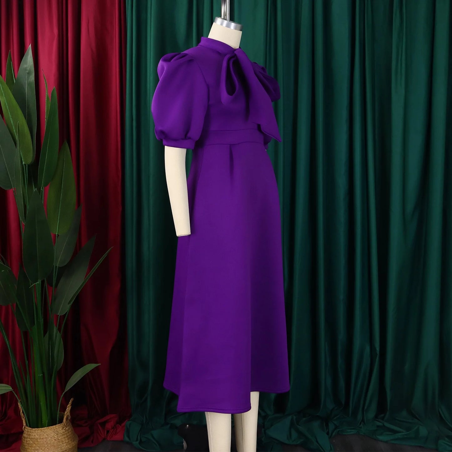 Elegant Party Dresses for Woman 2024 Luxury Bow Collar Short Sleeve High Waisted A Line Pleated Ankle Length Birthday Party Robe