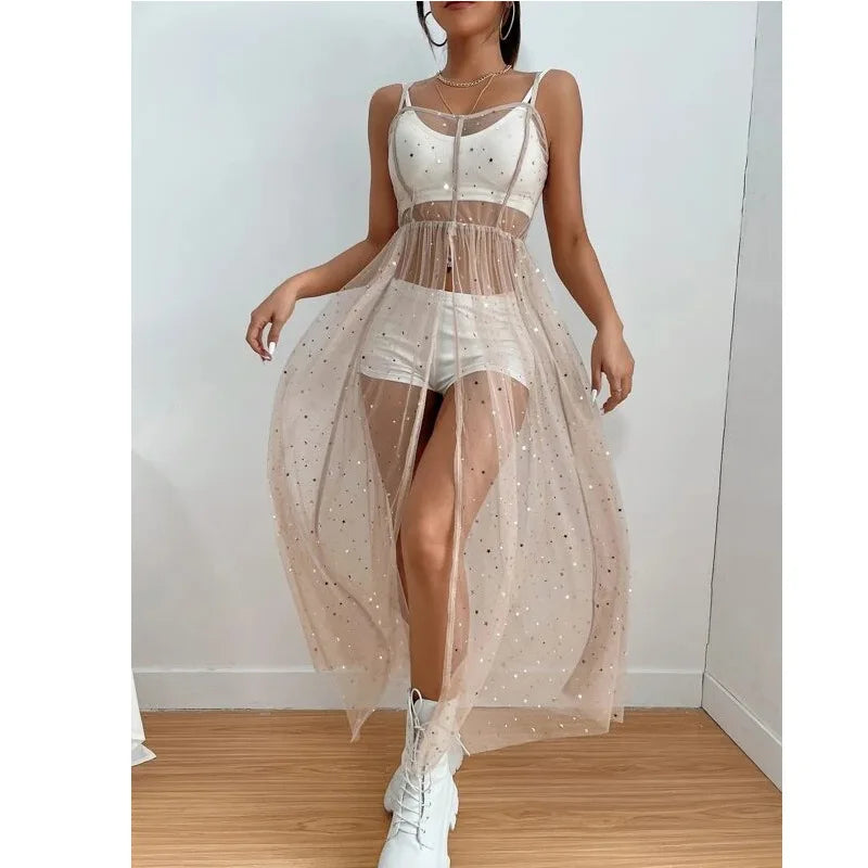 Festival Rave Outfits Women Dress Boho Mesh Cover Up Clothing Beach Robe Long Femme Vestido Mujer Maxi Sexy Party Summer Dresses