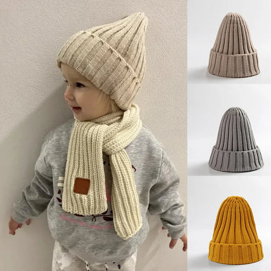 Autumn Winter Baby Hat Warm Knitted Toddler Girls Boys Beanie Solid Color Kids Outdoor Ear Protection Cap