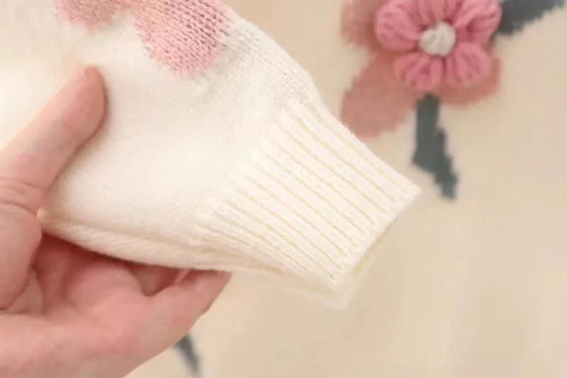 2-7 year old children's clothing autumn winter new girl cute little flower baby knitted pullover children's sweater base shirt