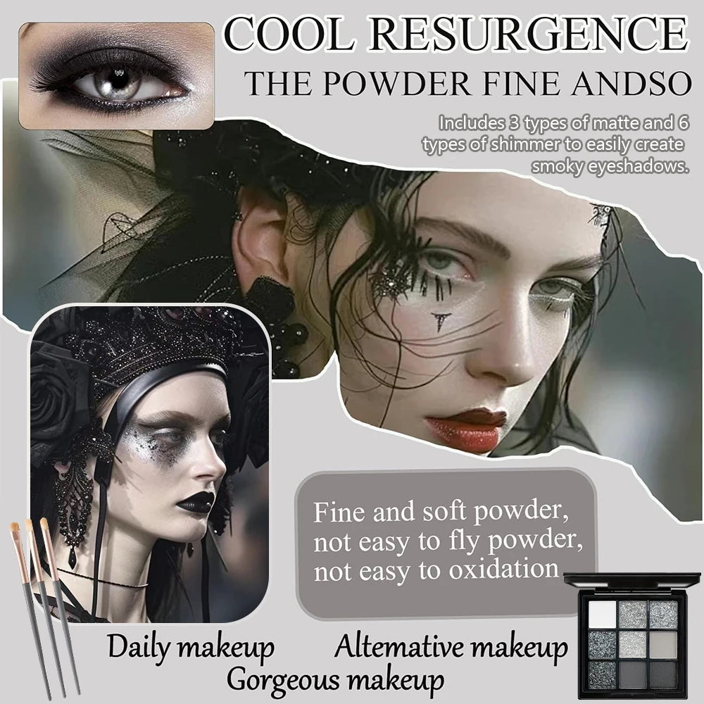 9 Color Black Eyeshadow Palette Matte Shimmer Dark Smoky Gray Professional Makeup Pigmented Long Lasting 9 Colores Maquillage