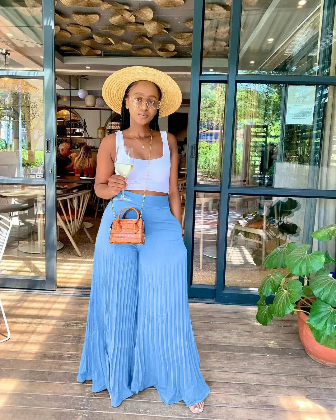 CM.YAYA Elegant Wide Leg Straight High Waist Pleated Pants  Women 2022 Summer New Beach Holiday Boho Trousers