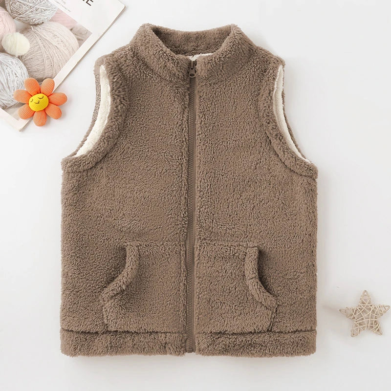 3-12 Years Spring Autumn Girls Vest Fleece Sleeveless Boy Coat Waistcoat Keep Warm Kids Outerwear Girls Jacket Children Clothing