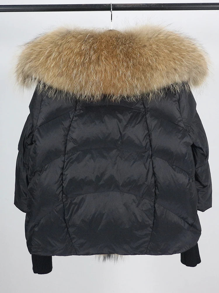 OFTUBY 2023 White Duck Down Jacket Winter Women Warm Loose Coat Natural Real Fox Fur Collar Thick Luxury Outerwear New Fashion