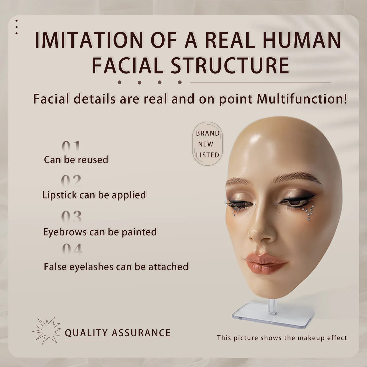 Makeup Full Face Practice Model 5D Silicone Bionic Skin Mannequin Eye eyebrow Eyelash Eyeshadow for beginner Makeup Artist