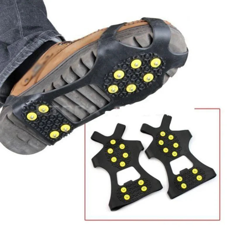 10 Studs Anti-Skid Snow Ice Gripper Climbing Shoe Spikes Grips Cleats Overshoes Crampons Spike Shoes Outdoor Mountaineering