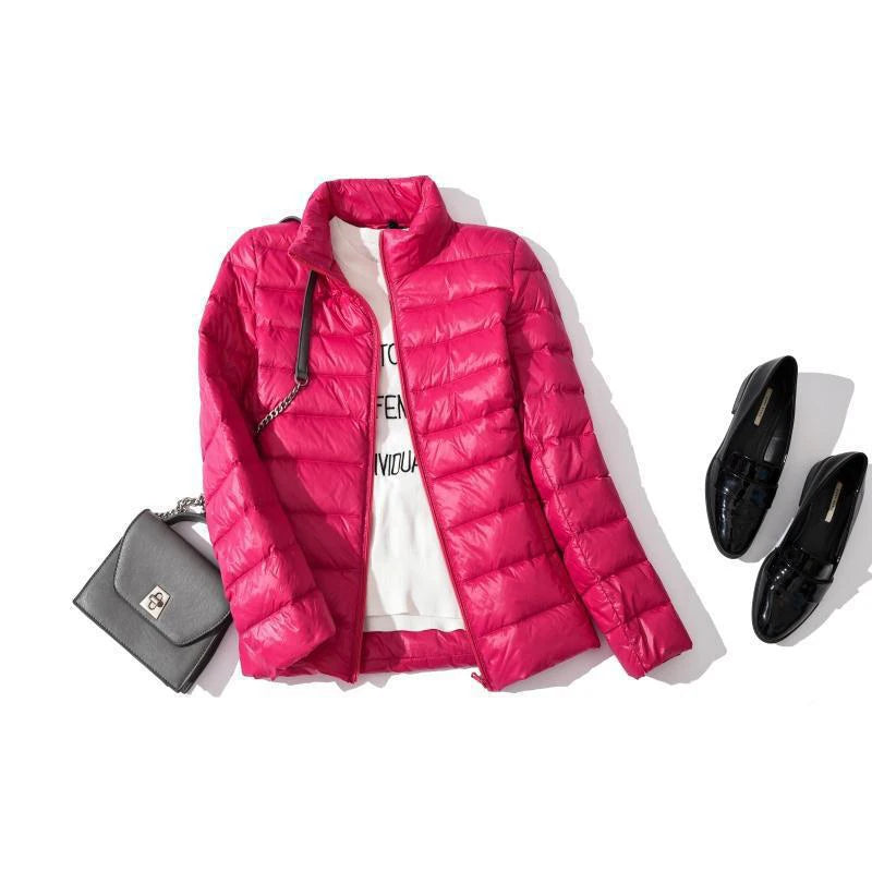 2022 Duck Ultra Light Down Jacket Women Winter Goose Feather Coat Thin Slim Warm Parka Hooded Outerwear Double Side Wear