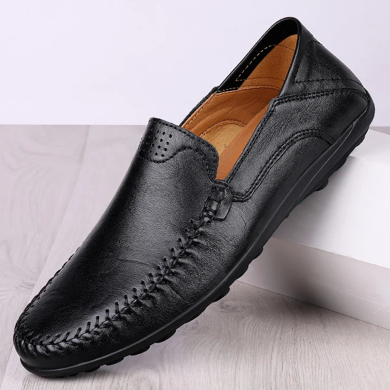 CLOHOO Men's Stitching None Slip Genuine Leather Shoes Handmade Loafer Business Wedding Plus Size Formal Casual Shoes for Men