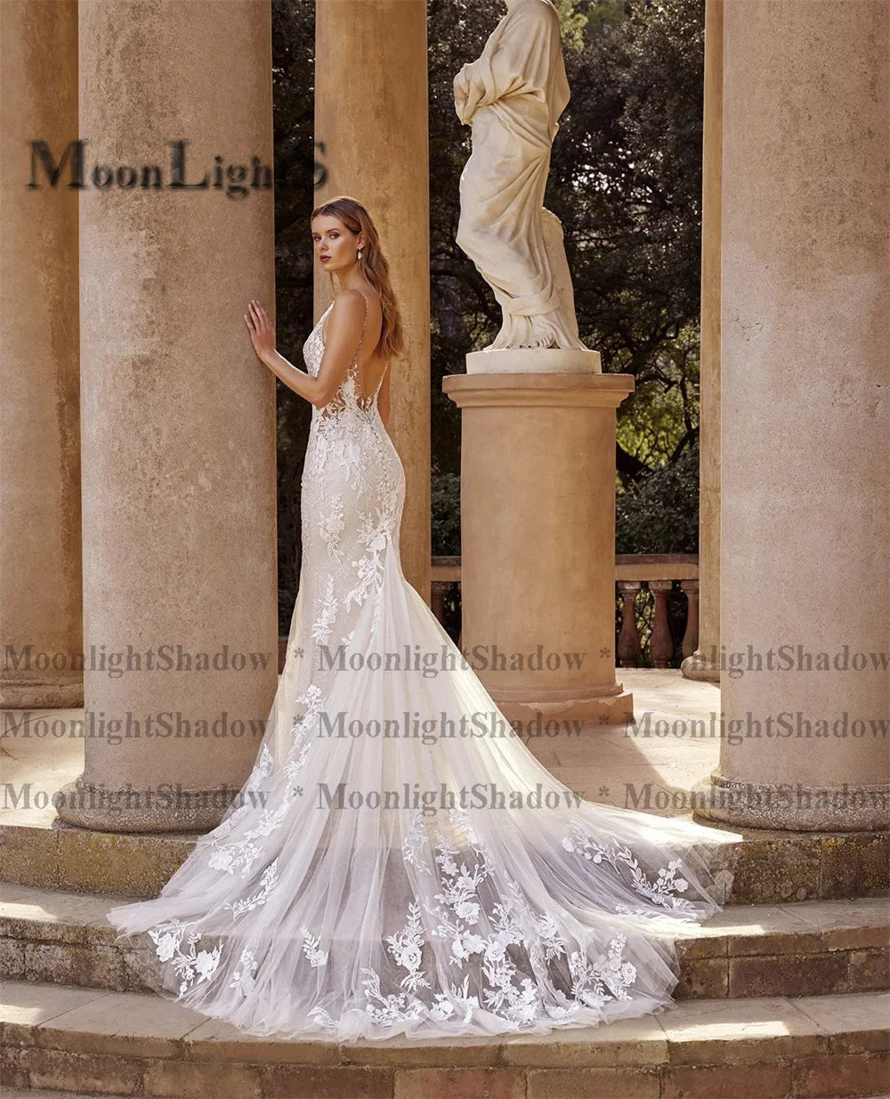 Moonlight Bohe Mermaid Wedding Dresses for Women Button Court Train Lace Appliques Vestidos De Novia for Brides Customized