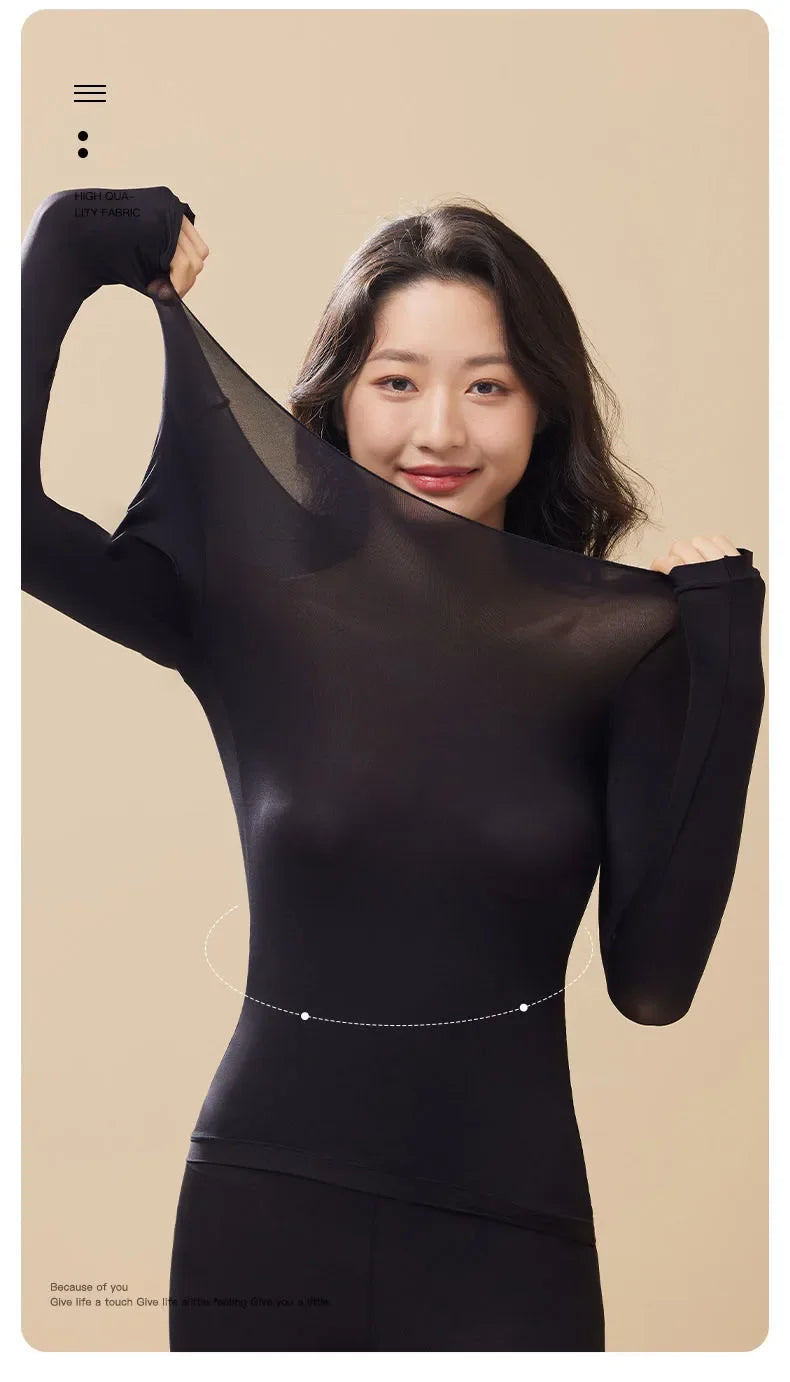 Winter Women Thermal Underwear Tops Keep Warm Long Sleeves Bottoming Shirt Pullover Elastic Female Basic Casual Thermal Tops