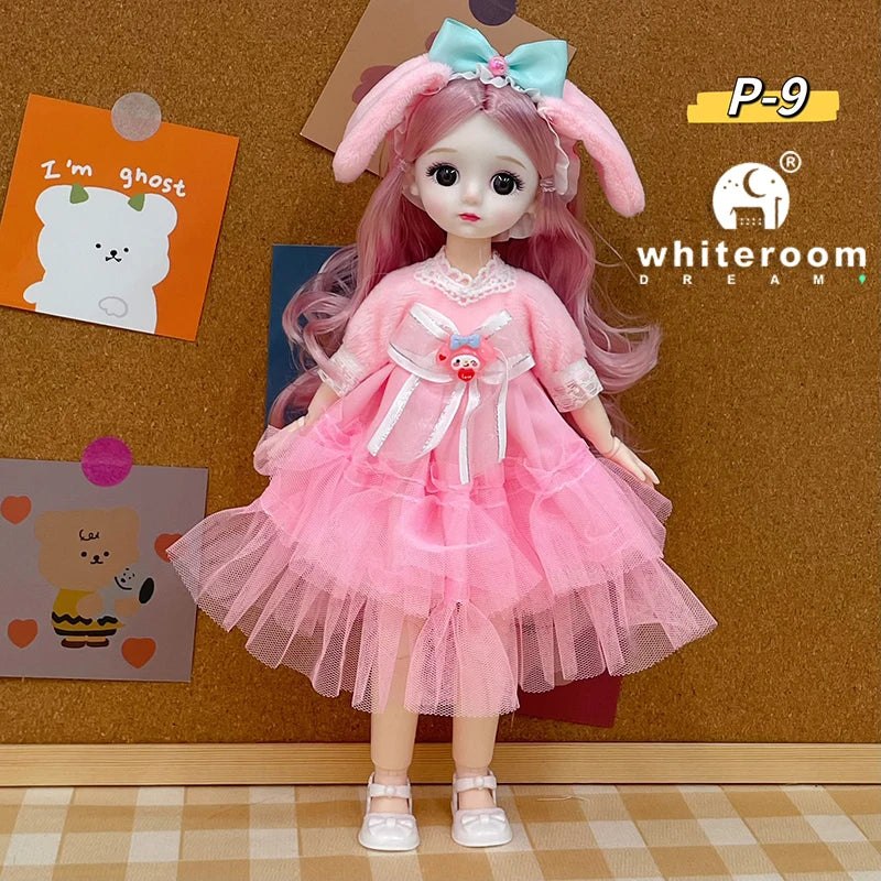 New 30cm BJD Doll High Beauty Asian Girl Toy For Chilren Retro Classic Wedding Dress Lolita Noble Rabbit Holiday Birthday Gift