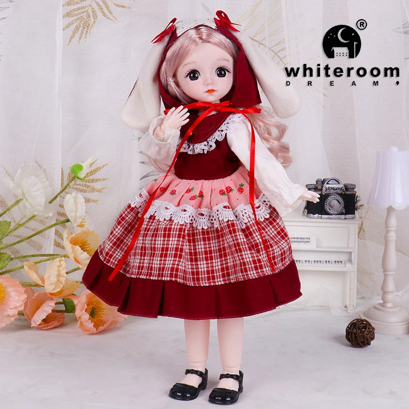 New 30cm BJD Doll High Beauty Asian Girl Toy For Chilren Retro Classic Wedding Dress Lolita Noble Rabbit Holiday Birthday Gift