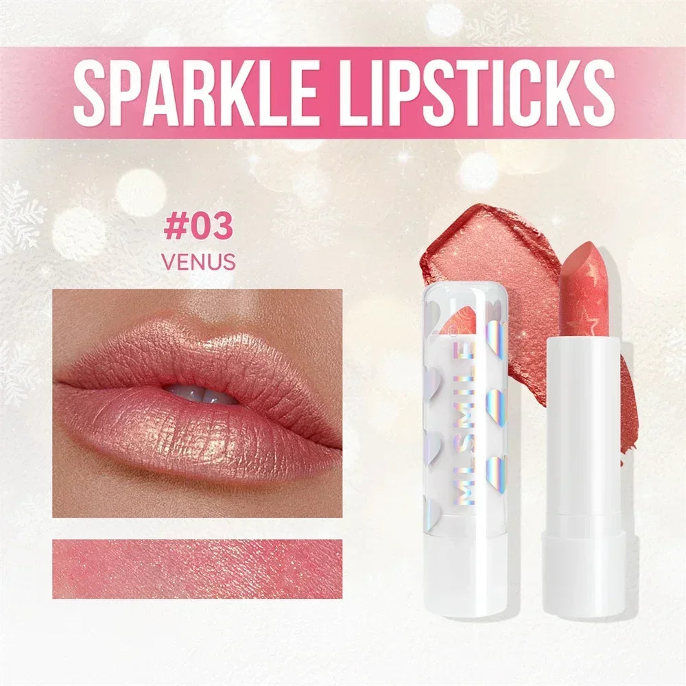 Diamond Metallic Pearlescent Lipstick Shiny Non-stick Cup Matte Velvet Waterproof Lip Stick Sexy Red White Lips Makeup Cosmetics