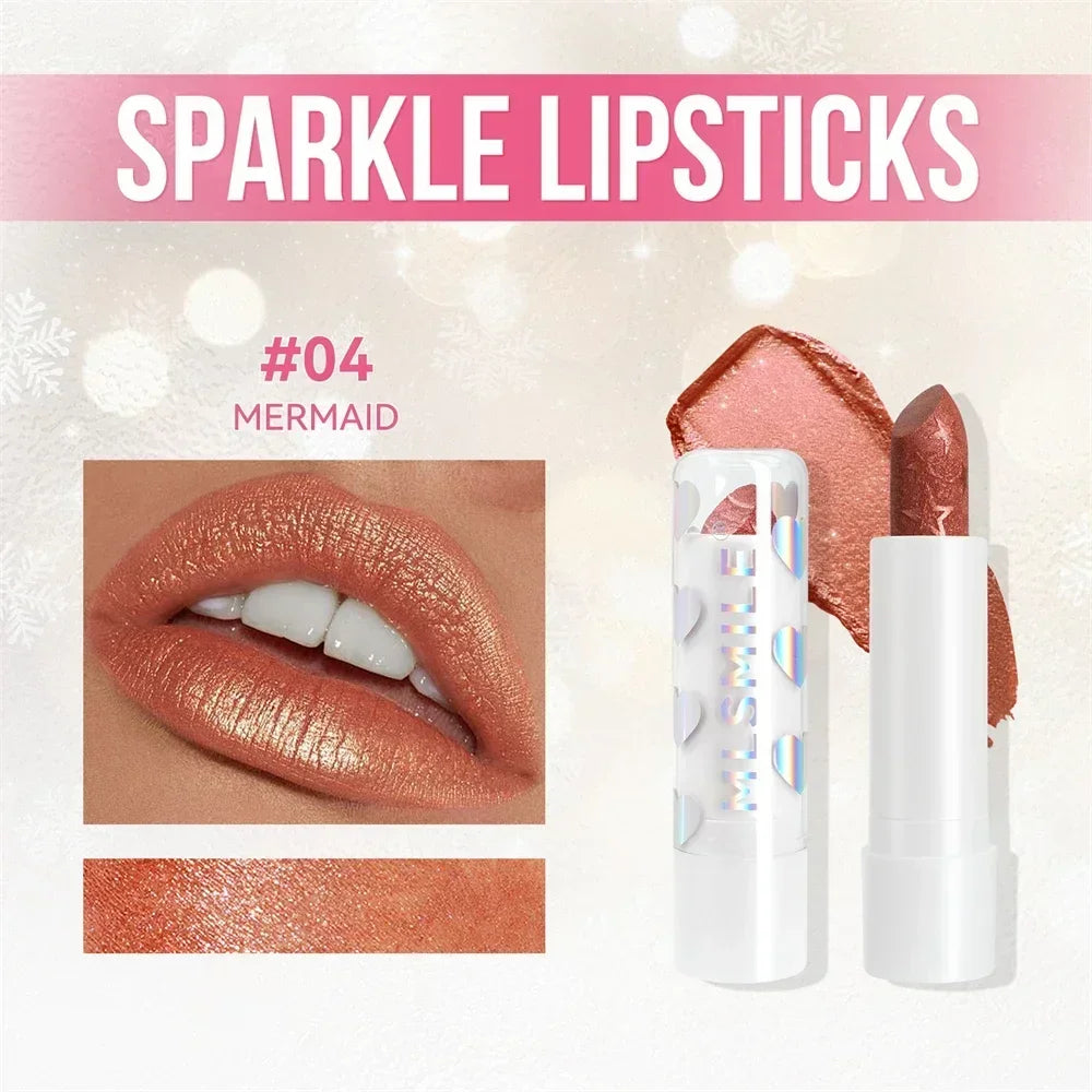 Diamond Metallic Pearlescent Lipstick Shiny Non-stick Cup Matte Velvet Waterproof Lip Stick Sexy Red White Lips Makeup Cosmetics
