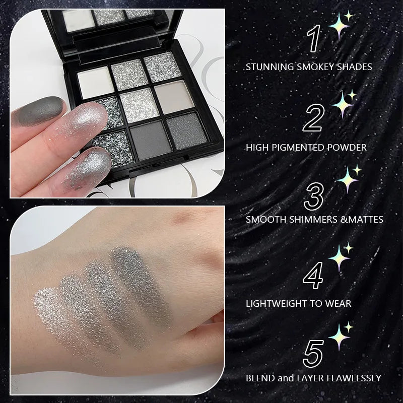 9 Color Black Eyeshadow Palette Matte Shimmer Dark Smoky Gray Professional Makeup Pigmented Long Lasting 9 Colores Maquillage